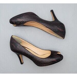 Cole Haan Peep Toe Pumps Women’s 8B Black Snakeskin Embossed Heels